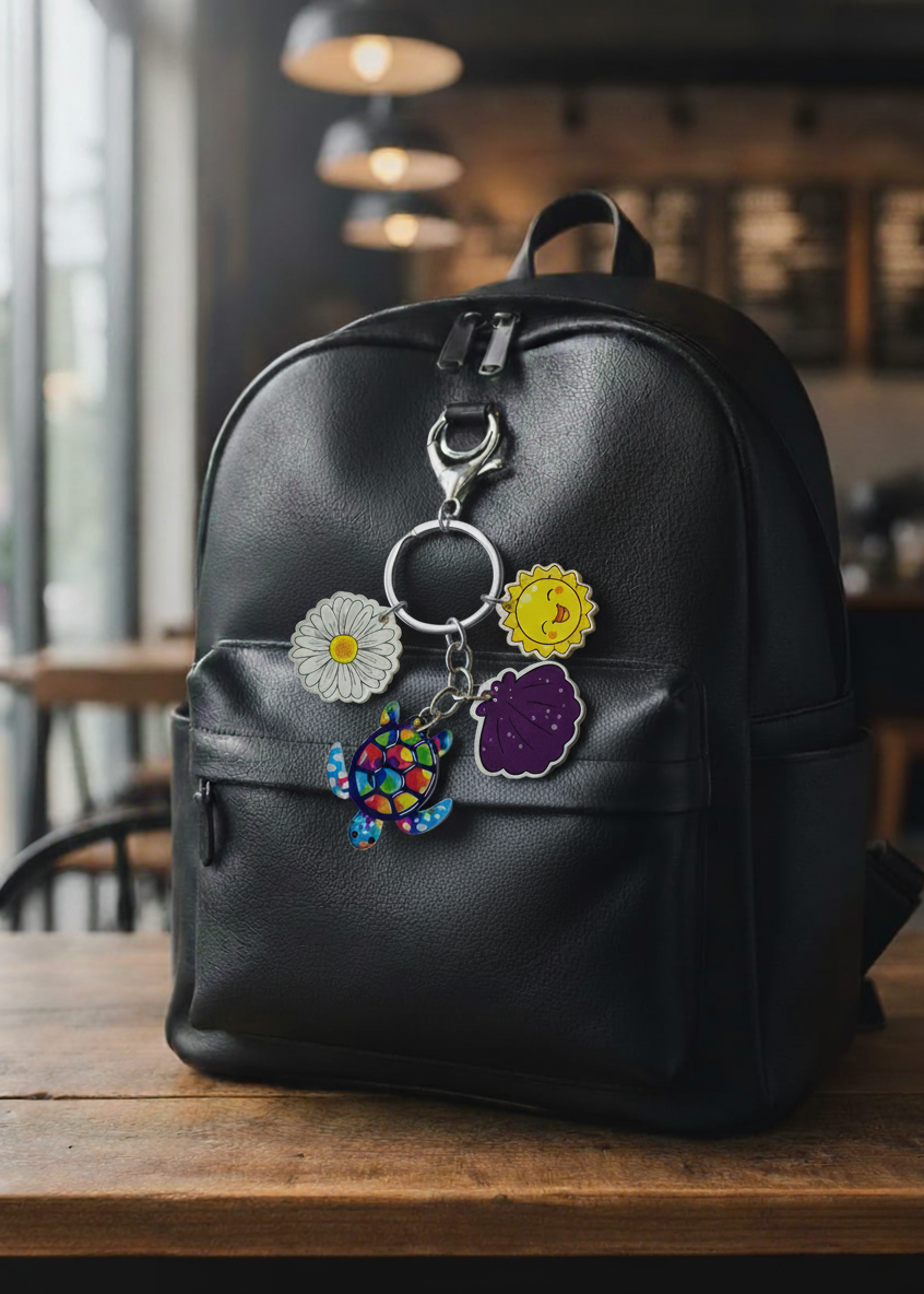 Flower Dino - Charm Keychain